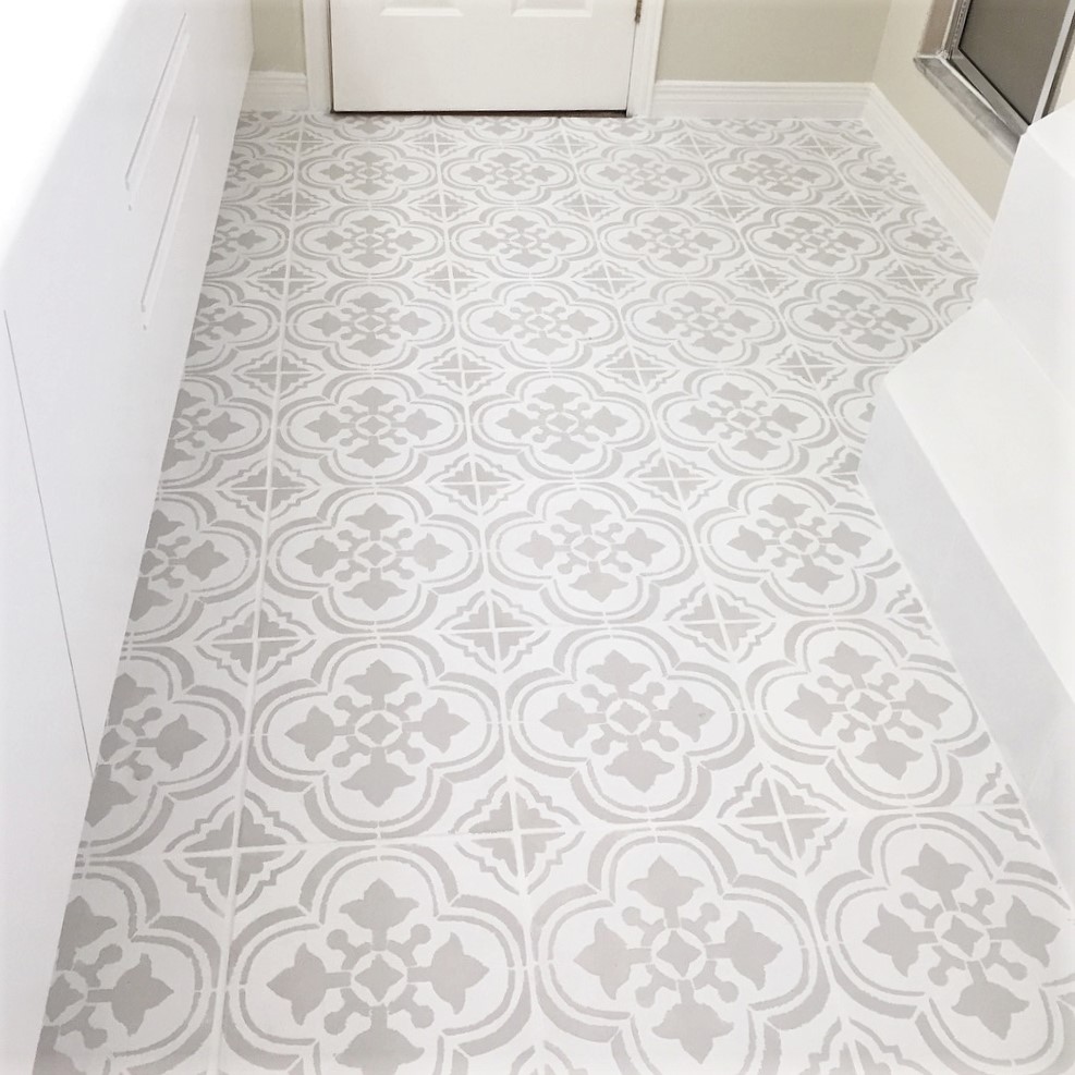 How I Painted and Stenciled My Old Outdated Tile Floor (604 x 604 Pixel)